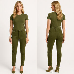 7 For All Mankind Olive Green Skinny Jeans Size 26